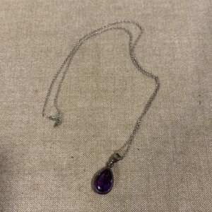 Sterling silver amethyst tear drop pendant with 18” sterling chain marked